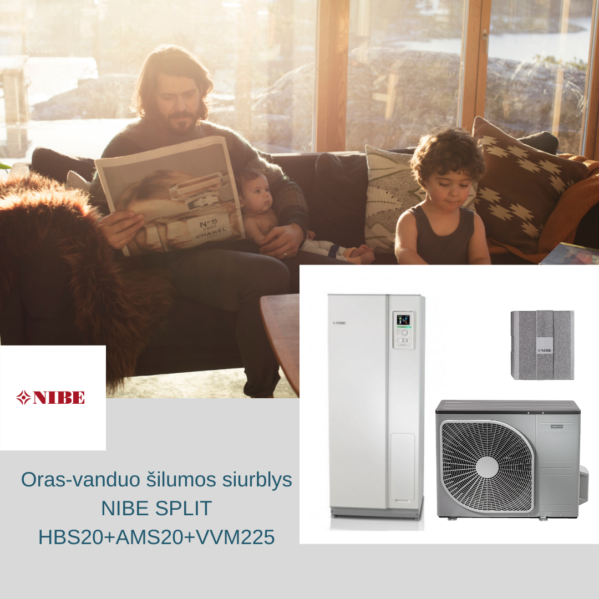 Nibe Oras-vanduo šilumos siurblys NIBE Split HBS20+AMS20+VVM225 - 6 kw